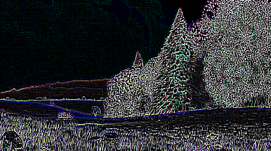 A frame of video with an
            edge detection filter applied.