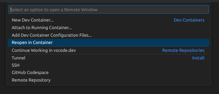 Visual Studio Code Reopen in Container